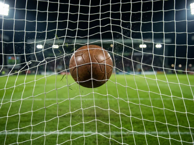 Bola de futebol a entrar na rede da baliza representando golos marcados